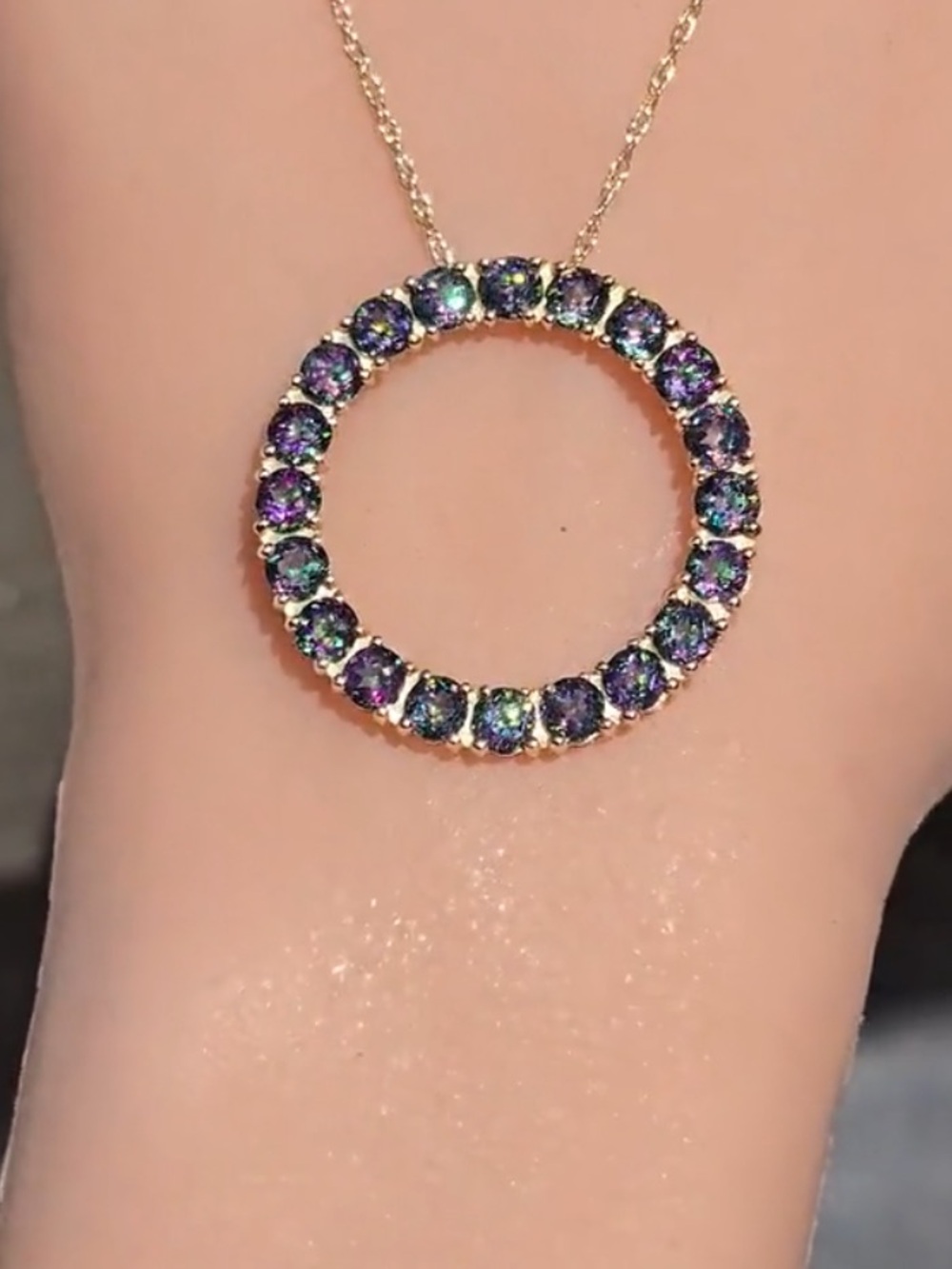Mystic Topaz Circle Pendant Necklace – 10kYellow Gold - one of a kind